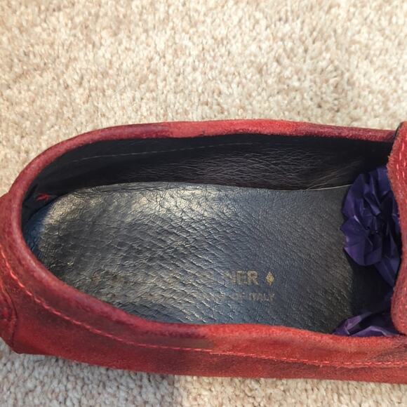 Donald J. Pliner Made in Italy Vesta Red Distressed Driving Mocassins Size 6.5 - Picture 4 of 12